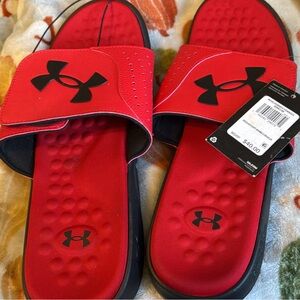 Under Armour Red and Black Slide Sandals